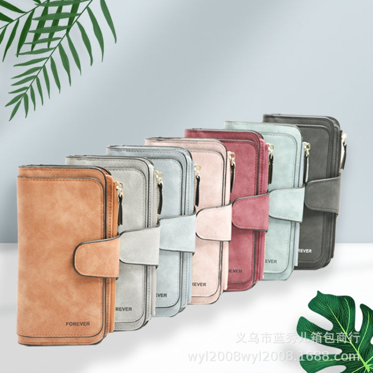B821 Ladies Frosted Coin Purse PU Leather Clutch Multi-Purpose Long Wallet Large Capacity Card Case(Brown)
