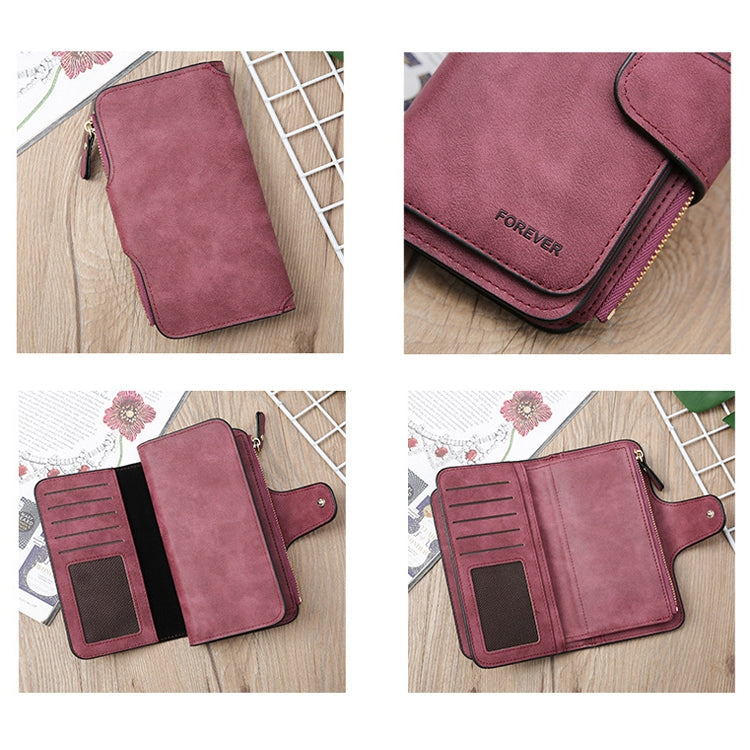 B821 Ladies Frosted Coin Purse PU Leather Clutch Multi-Purpose Long Wallet Large Capacity Card Case(Brown)