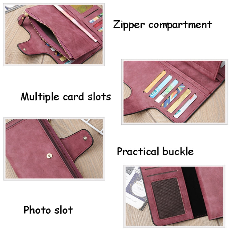 B821 Ladies Frosted Coin Purse PU Leather Clutch Multi-Purpose Long Wallet Large Capacity Card Case(Green)