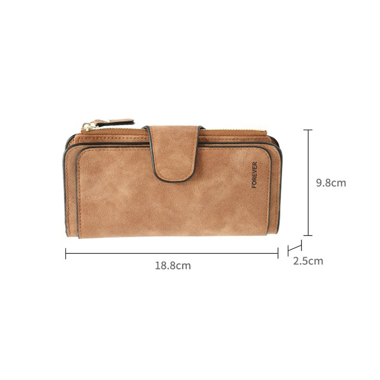 B821 Ladies Frosted Coin Purse PU Leather Clutch Multi-Purpose Long Wallet Large Capacity Card Case(Brown)