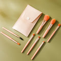 8-in-1 Mini Wooden Handle Makeup Brush Set Portable Loose Powder Brush(Rose Pink)