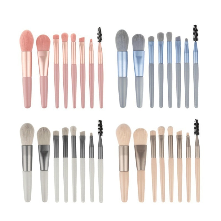 8-in-1 Mini Wooden Handle Makeup Brush Set Portable Loose Powder Brush(Rose Pink)