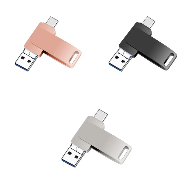 USB 3.0 + 8 Pin + USB-C / Type-C 3 in 1 Phone Computer Metal Rotatable U-Disk, 32GB, 16 GB, 64GB