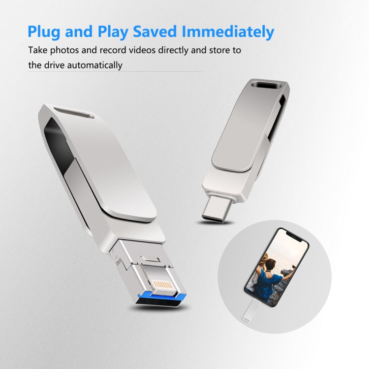 USB 3.0 + 8 Pin + USB-C / Type-C 3 in 1 Phone Computer Metal Rotatable U-Disk, 32GB, 16 GB, 64GB