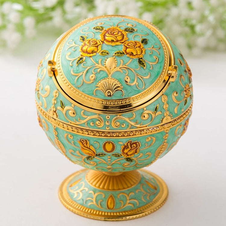Metal Globe Ashtray With Lid Holiday Gift Tea Table Decoration(Green Rose)