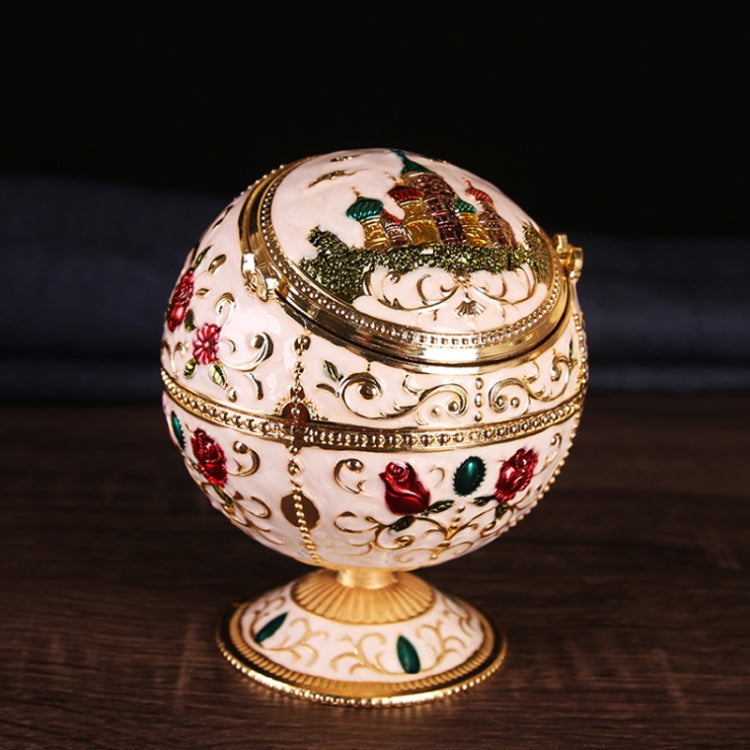 Metal Globe Ashtray With Lid Holiday Gift Tea Table Decoration(Green Rose)