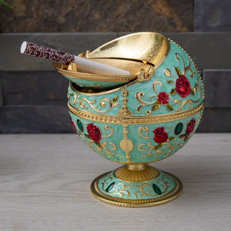 Metal Globe Ashtray With Lid Holiday Gift Tea Table Decoration(Green Rose)