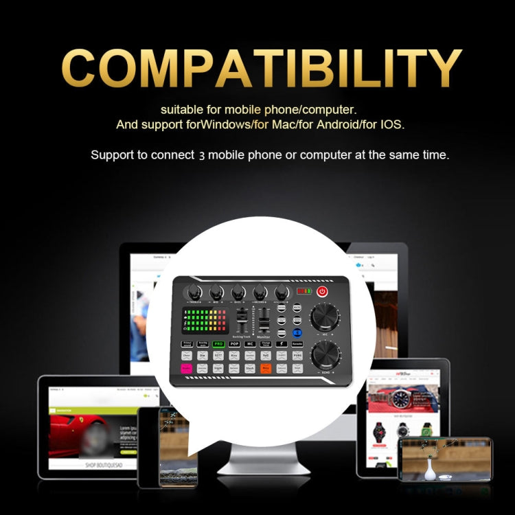 F998 Live Sound Card 16 Sound Effects Noise Reduction Mixers, F998