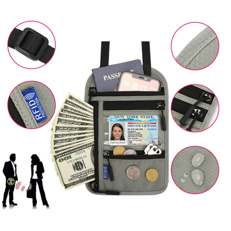 RFID Multi-Function Halter Passport Bag Certificate Protection Cover(Lake Blue)