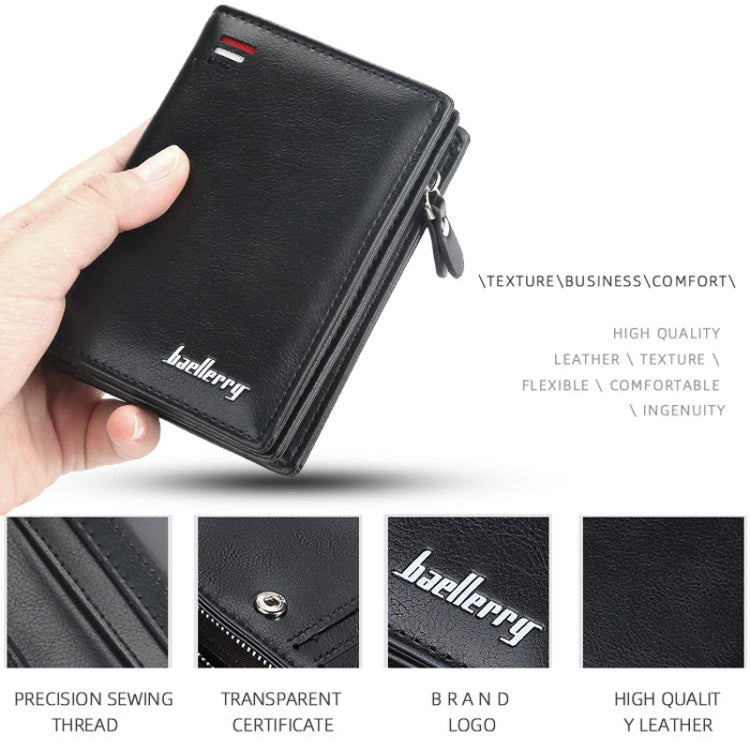 Baellerry D3216 Men Short Vertical Multi-Card Snap Coin Purse, Khaki, Black, Brown