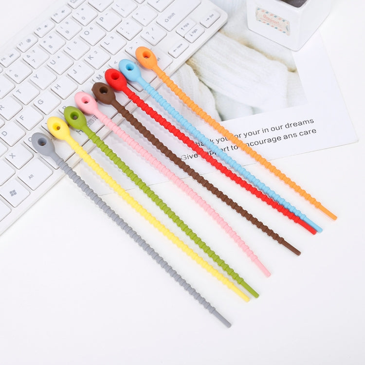 20 PCS Silicone Data Cable Storage Strap Cable Organizer, 21cm Green, 21cm Blue, 21cm Orange, 21cm Pink, 21cm Brown, 21cm Grey, 21cm Yellow, 21cm Red