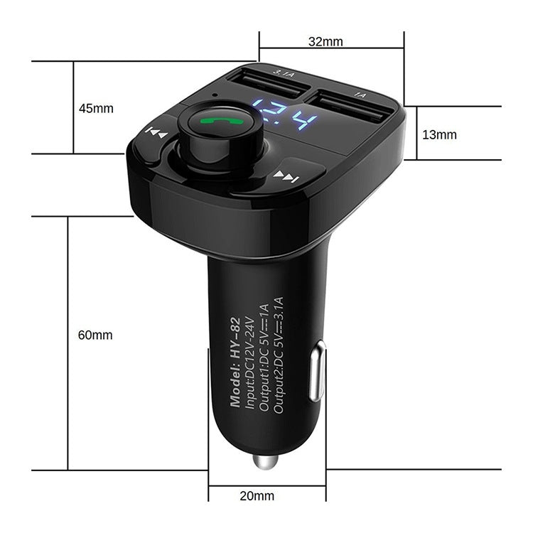 HY82 Car MP3 Bluetooth Receiver Dual USB Car Charger, HY82 Fast Charge Version