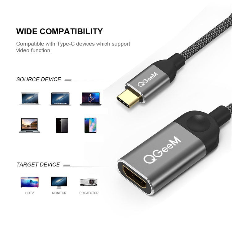 QGeeM QG-UA01 USB TYPE-C To HDMI Adapter(Silver Gray)