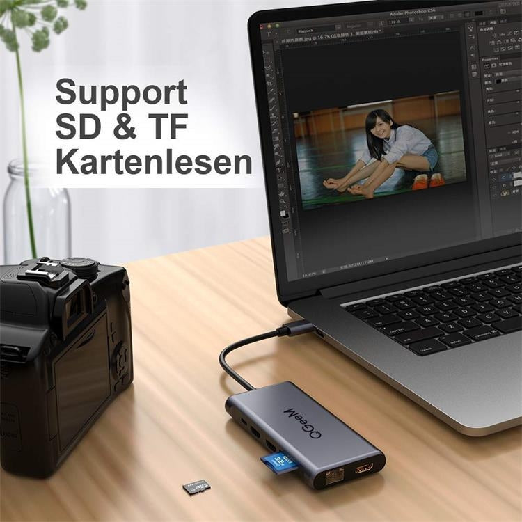 QGeeM 12 In 1 Triple Display 4K Type-C Extension HUB Adapter Support HDMI(QG-UH12-H)