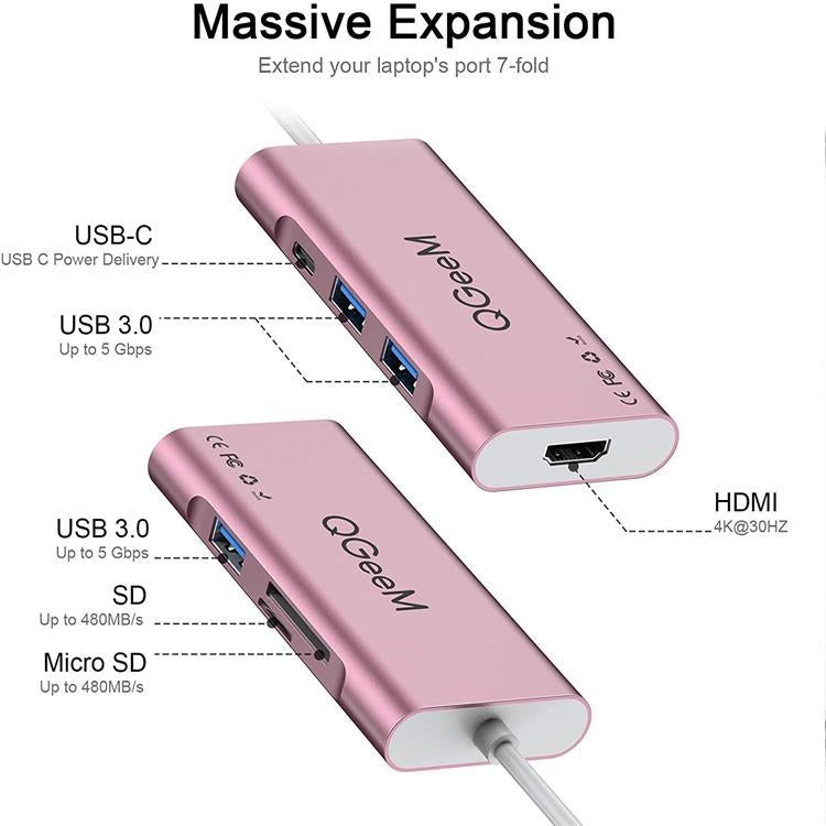 QGeeM 7 In 1 Type-C Extension HUB Adapter Supports HDMI / 4K / PD(QG-UH07-6)