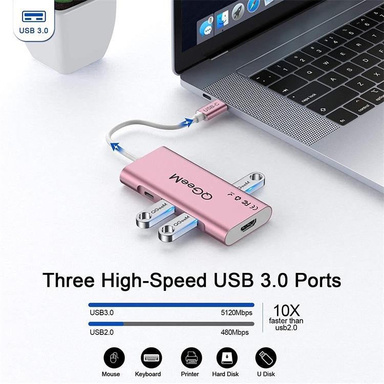 QGeeM 7 In 1 Type-C Extension HUB Adapter Supports HDMI / 4K / PD(QG-UH07-6)