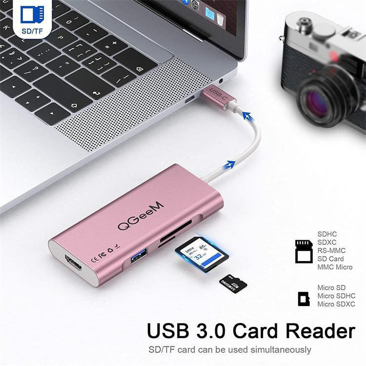 QGeeM 7 In 1 Type-C Extension HUB Adapter Supports HDMI / 4K / PD(QG-UH07-6)