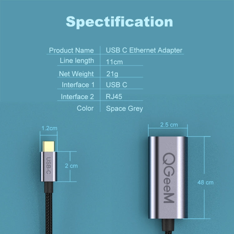 QGeeM QG-UA05 USB-C to Ethernet Adapter(Silver Gray)