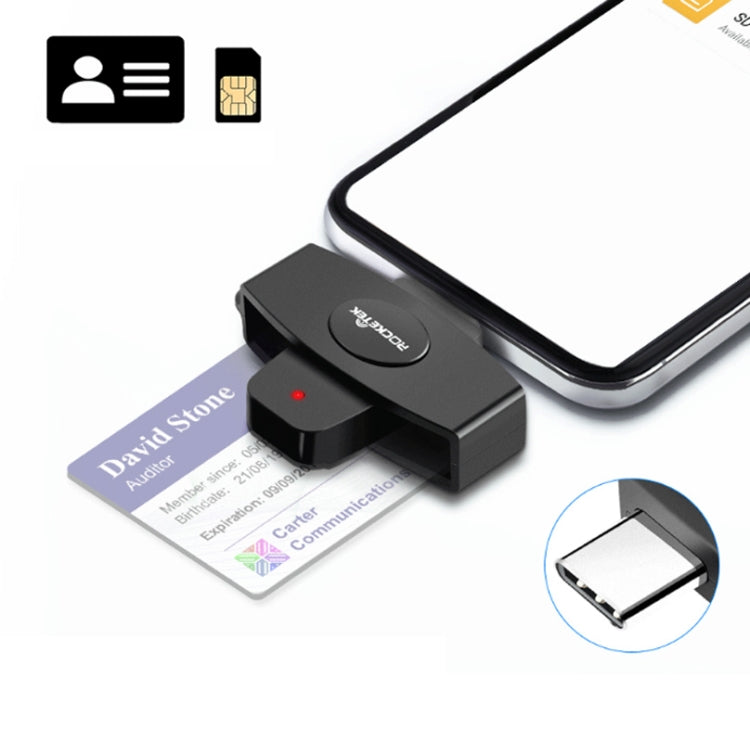 Rocketek CSCR3 Smart CAC Card Reader Type-c Bank Tax Declaration SIM Card/IC Card ID Card Reader(Black)