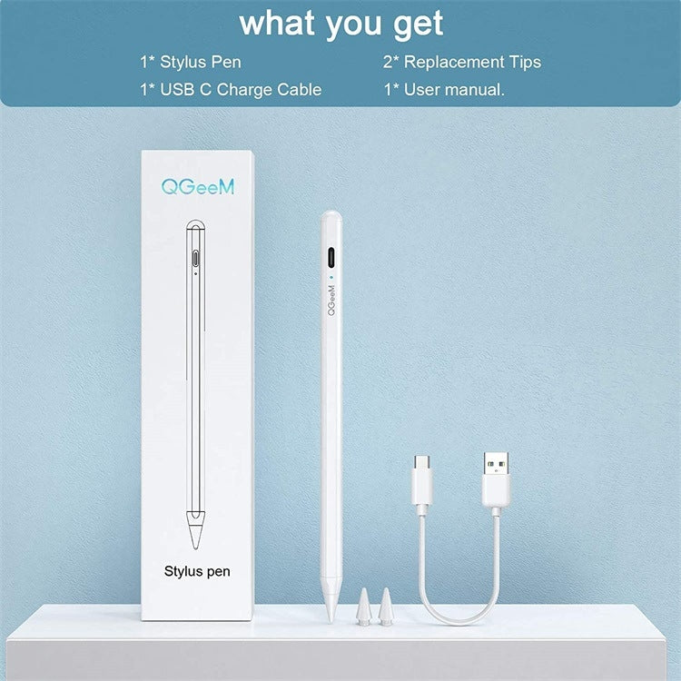 QGeeM ID706 Anti-mistouch Rechargeable Active Stylus for iPad(White)