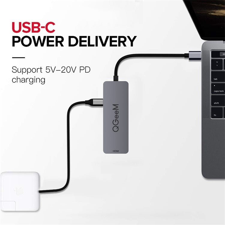 QGeeM UH04-1 4 In 1 USB 3.0 Multifunction Type-C Extension HUB Adapter(Silver Gray)