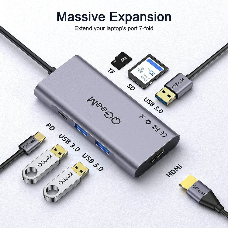 QGeeM 7 In 1 Multifunctional USB3.0 TYPE-C Extension HUB Adapter(QG-UH07-3 V1)
