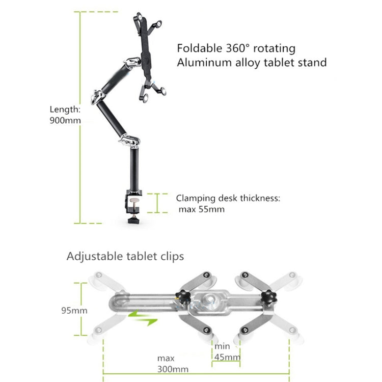TB-03 Universal Desk Clamp Tablet Stand Aluminum Alloy Articulating Arm with 3-Section Folding & 360-degree Rotation, TB-03
