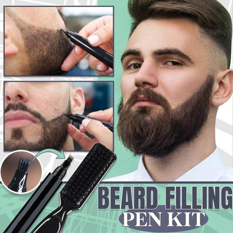 2pcs /Set Waterproof Beard Filler Beard Styling Pen(Black)