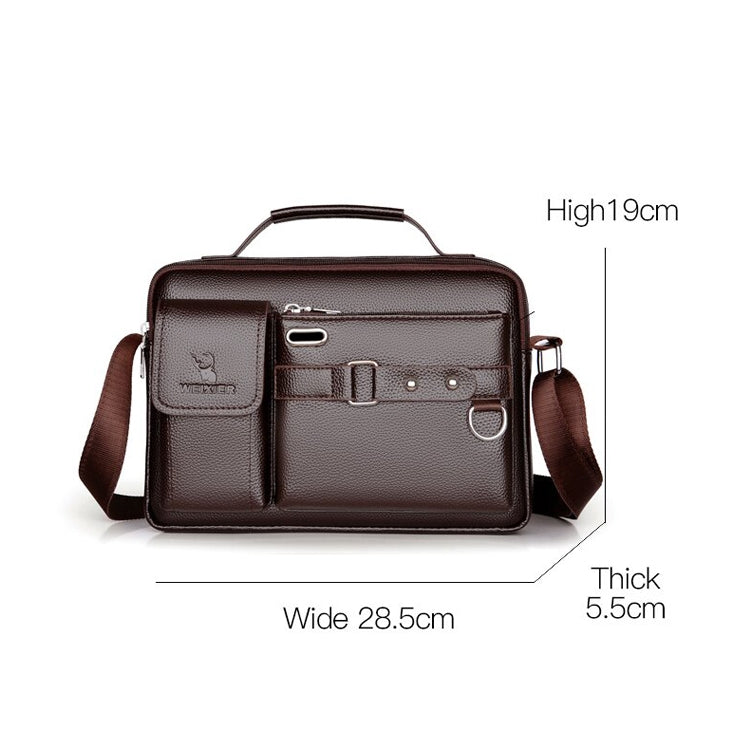 WEIXIER D235 Men Shoulder Bag Portable PU Leather Handbag(Litchi Texture Brown)