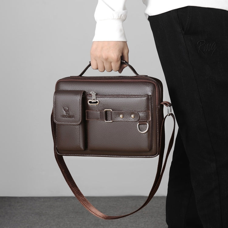 WEIXIER D235 Men Shoulder Bag Portable PU Leather Handbag(Litchi Texture Brown)