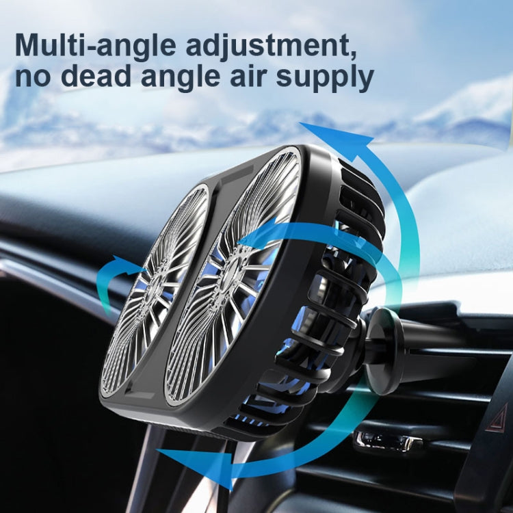 F211 Car Double Head With Led Electric Fan Car Air Outlet Instrument Panel USB Mini Fan(Black)
