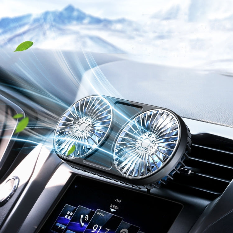 F211 Car Double Head With Led Electric Fan Car Air Outlet Instrument Panel USB Mini Fan(Black)