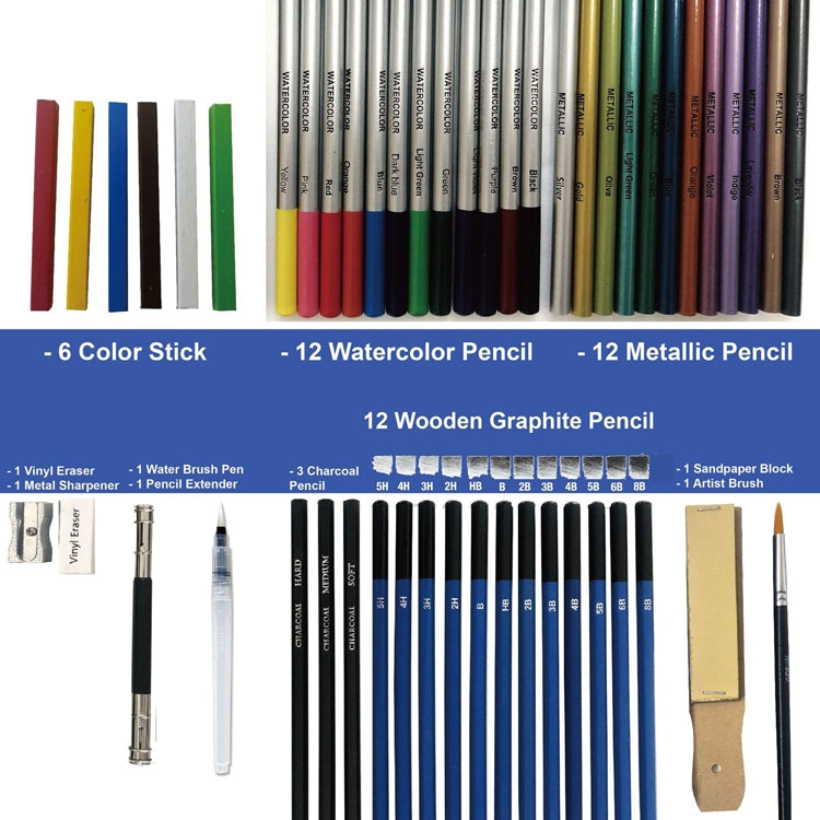 51 PCS / Set YOVER Sketch Pencil Set Water Soluble Color Lead Art Painting Kit(Black)