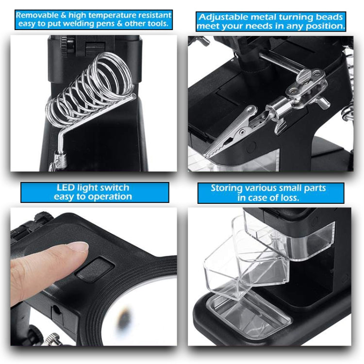 Desktop Multifunctional Chip Welding  Inspection Magnifying Glass with LED Light(Black)