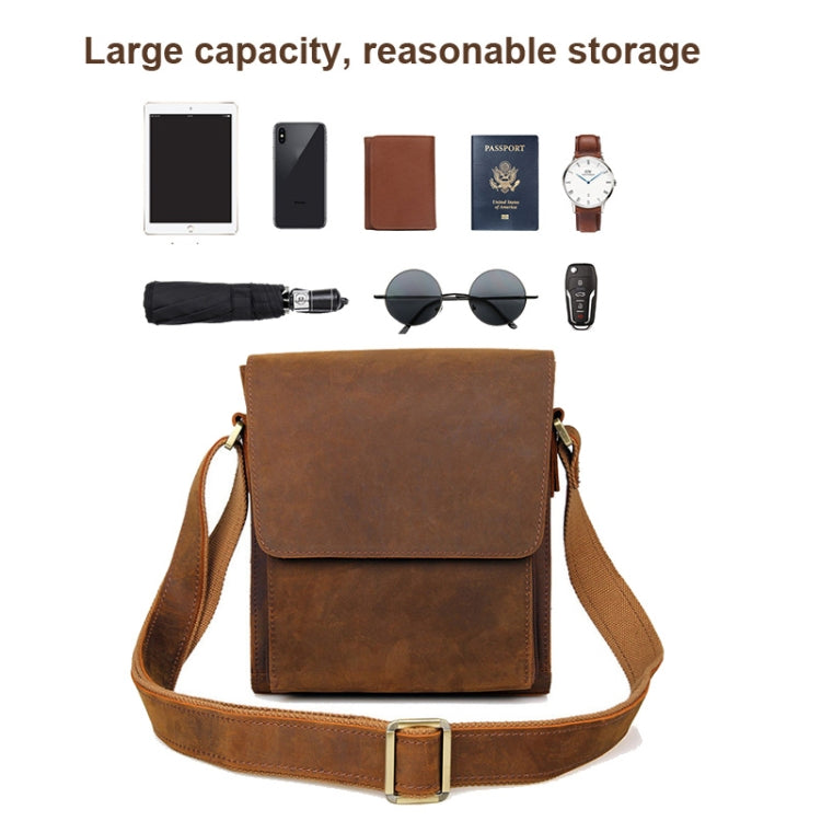 Vintage Crazy Horse Leather Men Shoulder Bag Messenger Bag(Dark Brown)