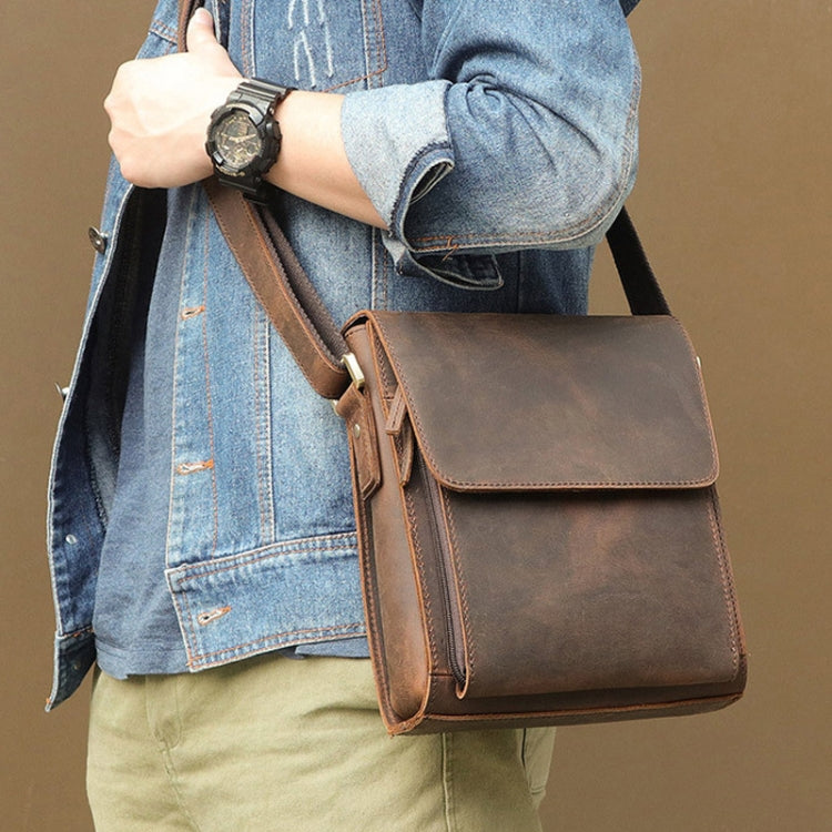 Vintage Crazy Horse Leather Men Shoulder Bag Messenger Bag(Dark Brown)