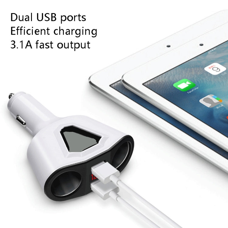 3.1A Dual USB Digital Display Multi-Function Driving Recorder Universal Automotive Charger, White, Black