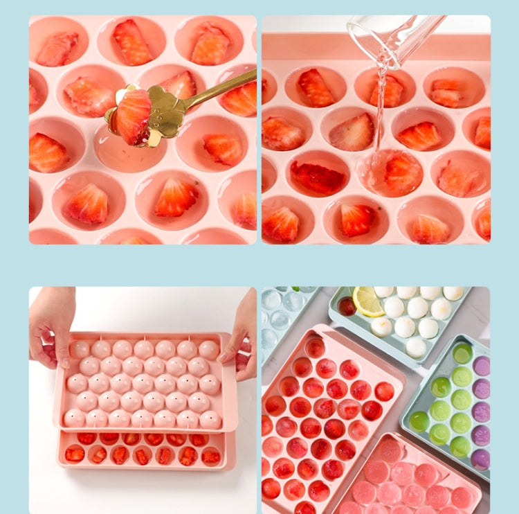 33 Grid Round Ice Hockey Mold With Lid Ice Box Small Marble Ice Tray, Random Color Delivery
