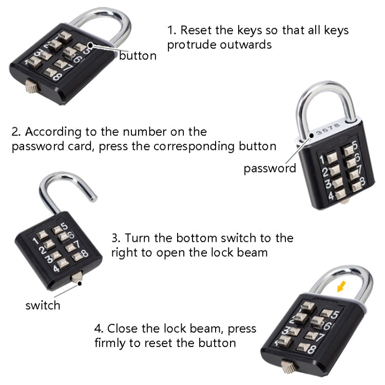 2 PCS 10-Bit Button Password Lock Cabinet Door Tool Box Button Padlock(Red)