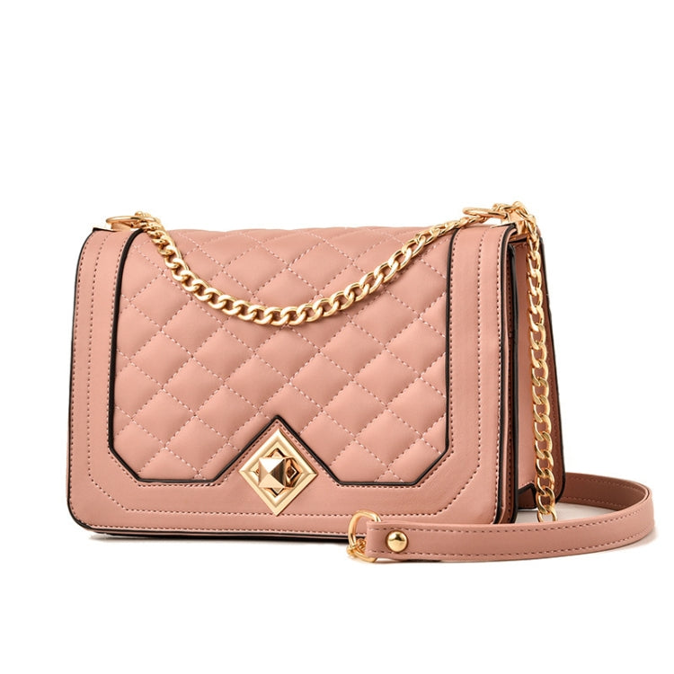 6382 One-shoulder Diagonal Rhombus Chain Bag(Pink)