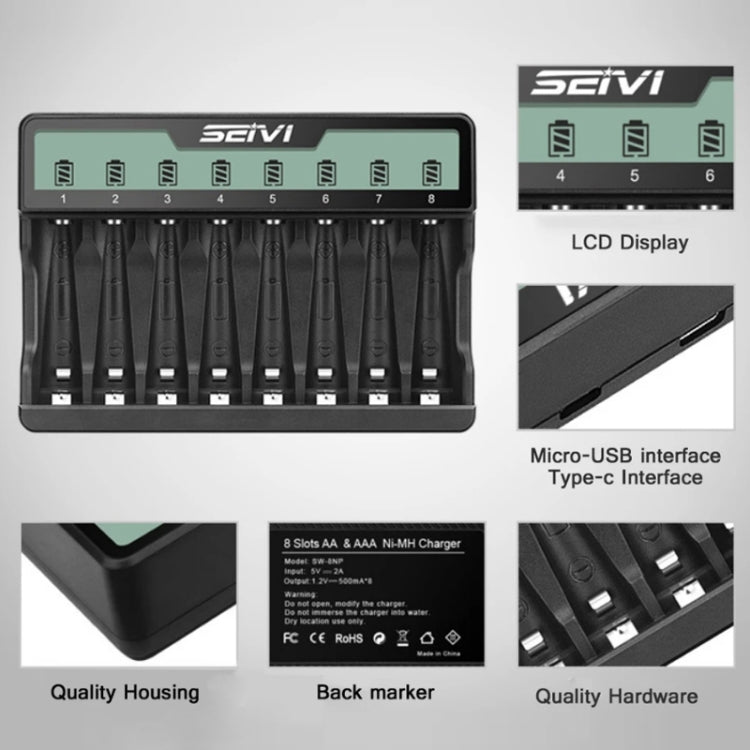 SEIVI On-Screen Eight-Slot Cradle Charging NiMH Battery USB Charger(SW-8NP)