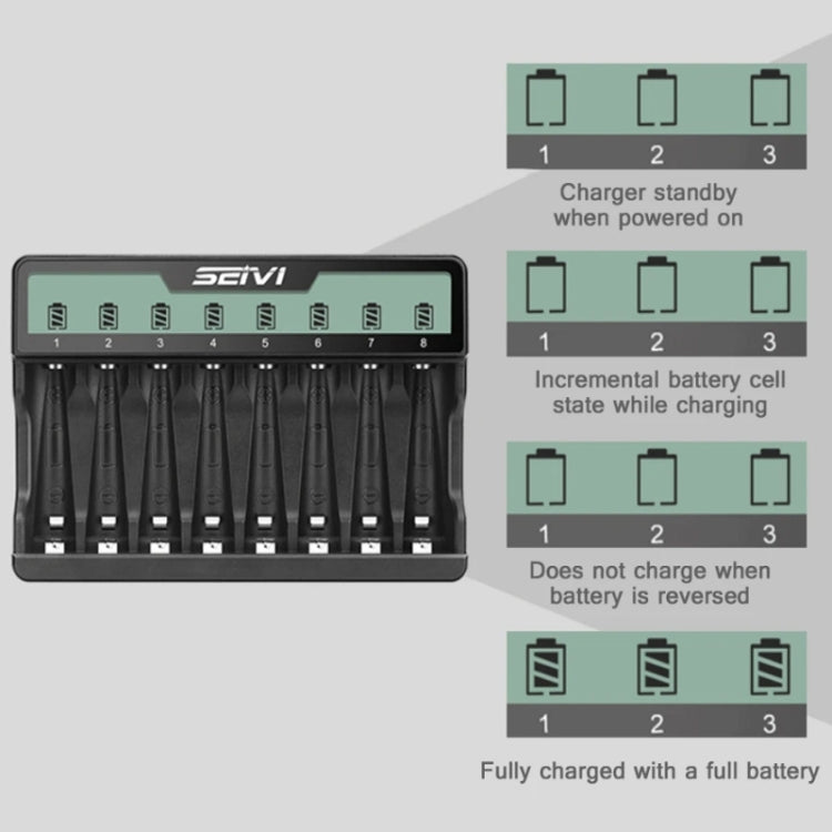 SEIVI On-Screen Eight-Slot Cradle Charging NiMH Battery USB Charger(SW-8NP)