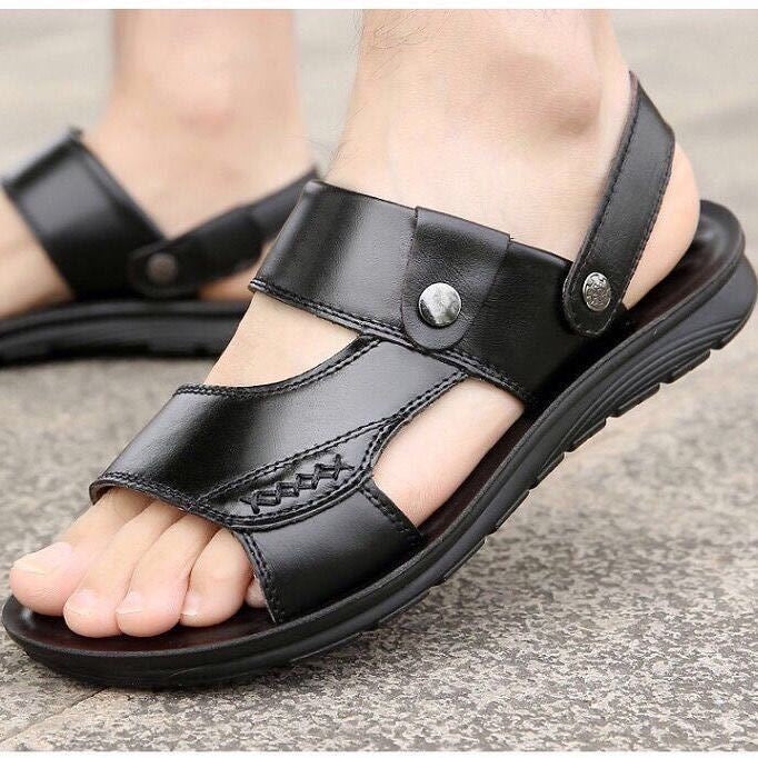 Non-slip Outer Wear Dual-use Sandals Slippers Men Casual Beach Shoes, Size: 43(Black)
