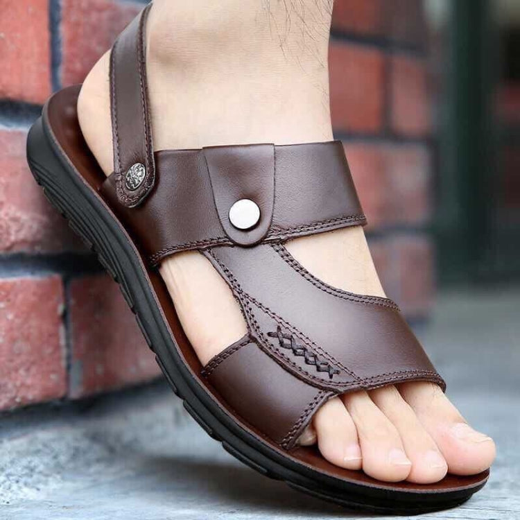 Non-slip Outer Wear Dual-use Sandals Slippers Men Casual Beach Shoes, Size: 47(Coffee Brown)
