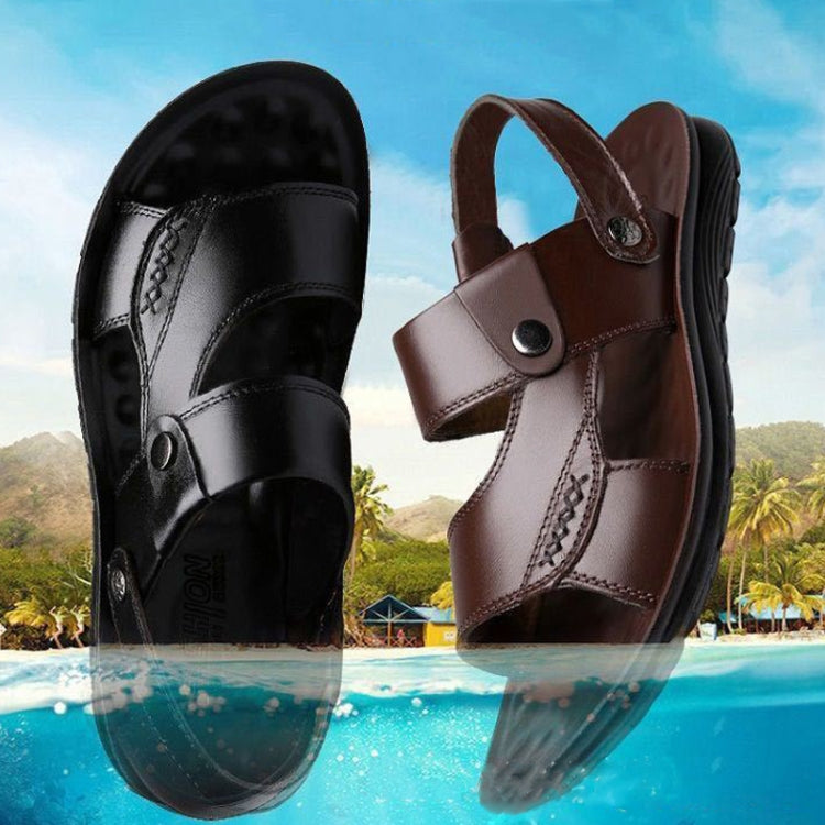 Non-slip Outer Wear Dual-use Sandals Slippers Men Casual Beach Shoes, Size: 47(Coffee Brown)