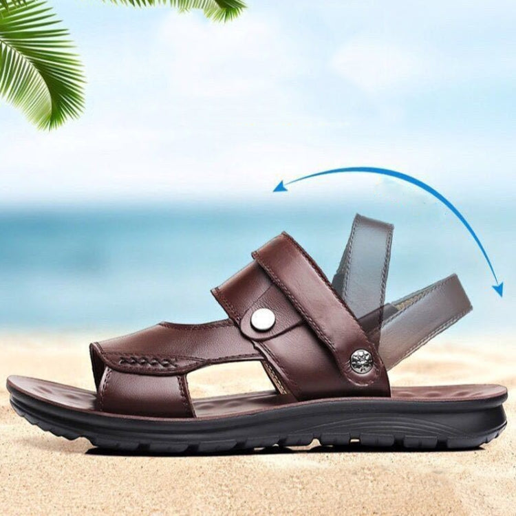 Non-slip Outer Wear Dual-use Sandals Slippers Men Casual Beach Shoes, Size: 47(Coffee Brown)