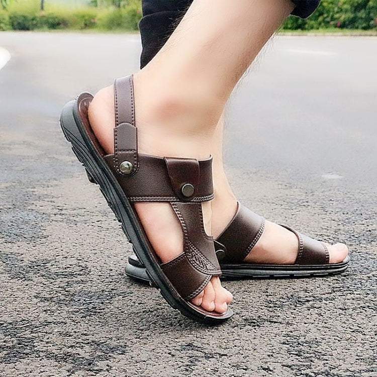 Non-slip Outer Wear Dual-use Sandals Slippers Men Casual Beach Shoes, Size: 47(Coffee Brown)