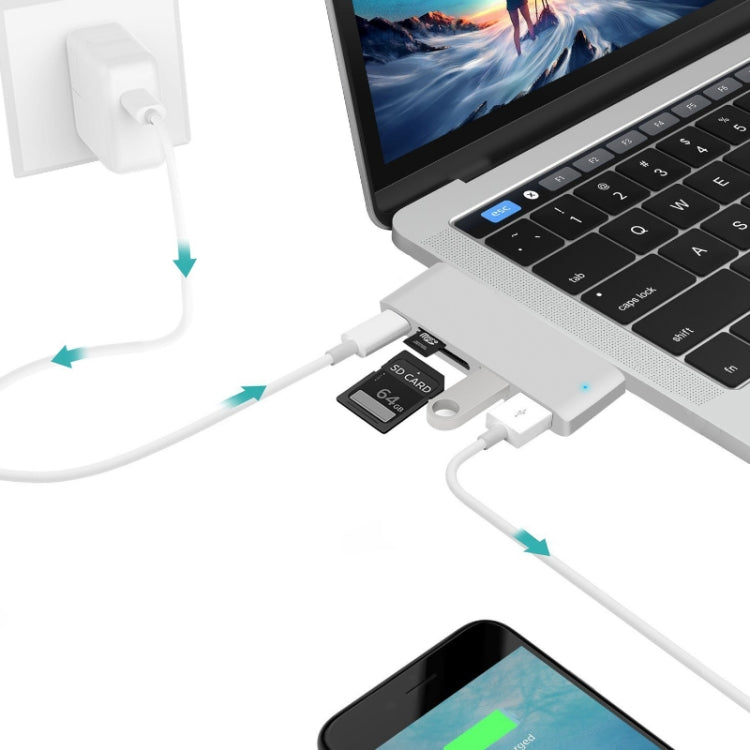 USB-C To HDMI Splitter Docking Station Card Reader, Specificationï¼? 5 in 1 Silver