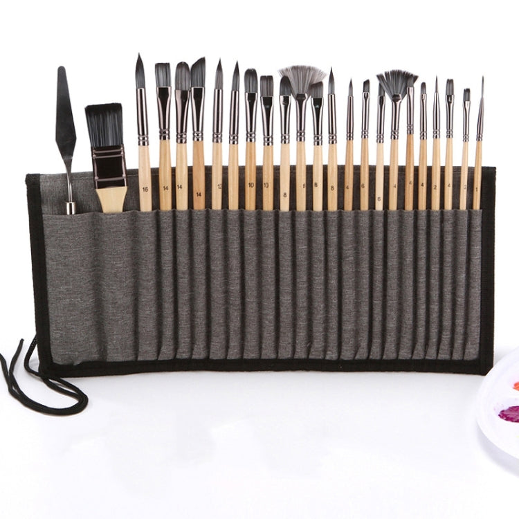 24 In 1 Nylon Wool Brush Canvas Storage Bag Set Oil Painting Gouache Watercolor Brush(Wooden Brushesx24+Storage Bag)