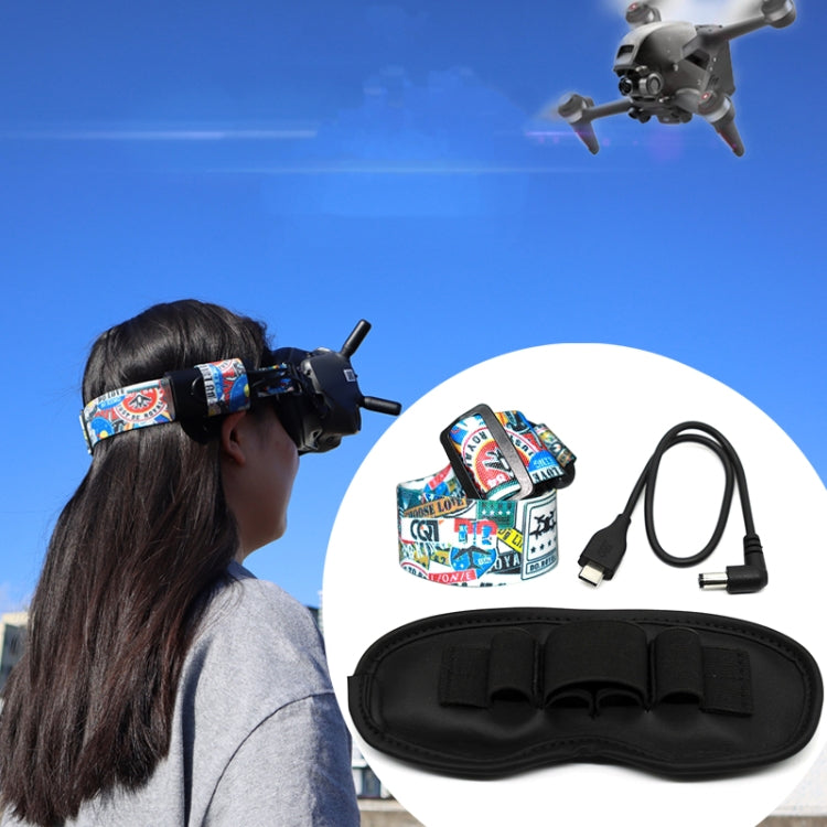 Flight Video Glasses Graffiti Color Headband Fixed Strap For DJI FPV Goggles V2 Strap + Power Line + Pad